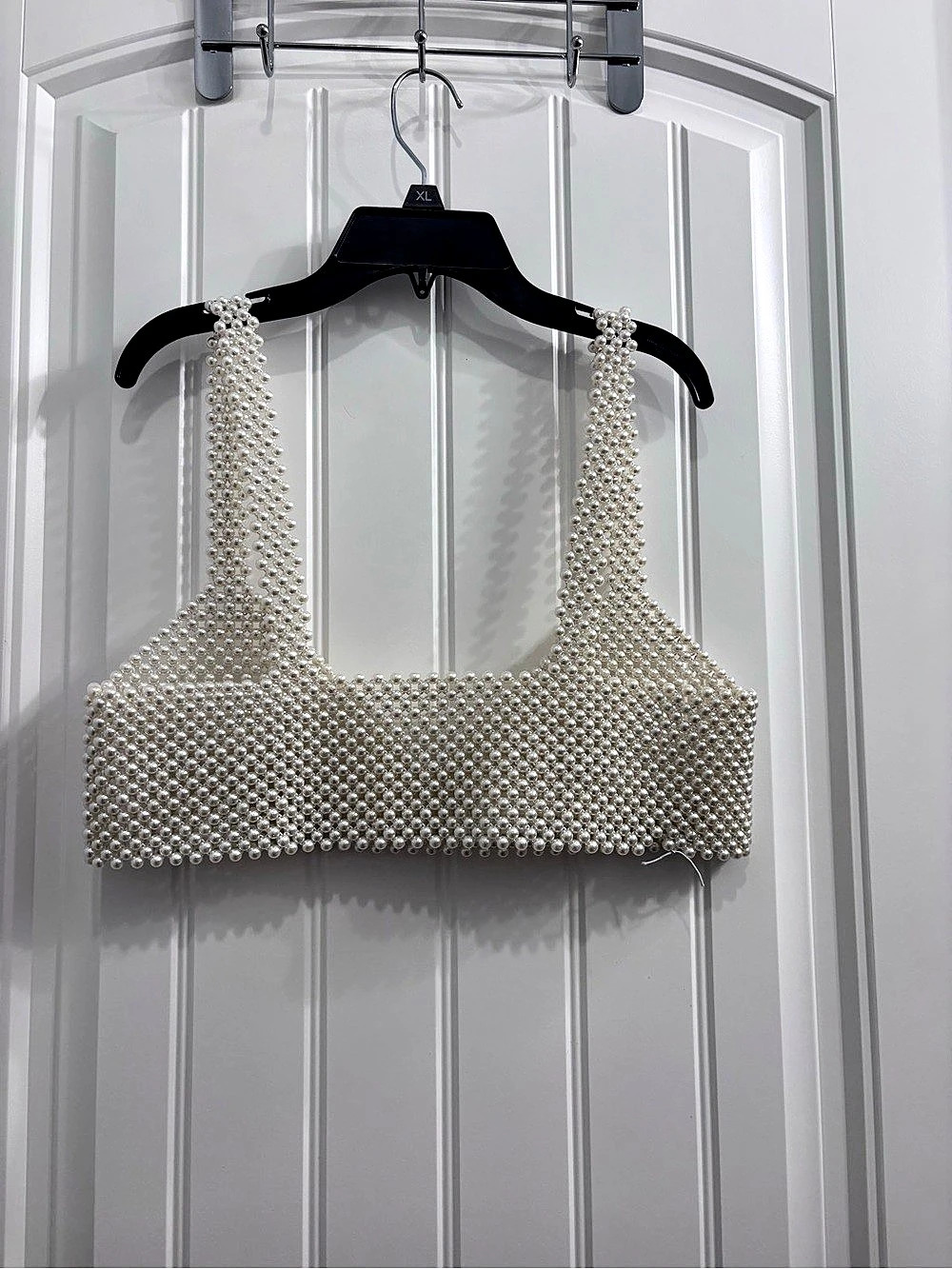Pearl Beaded Crop Top White